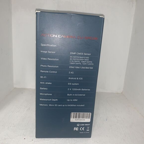 CU-SPC 06 Action Camera 4K Ultra HD 20MP CMOS Sensor Android/IOS Factory Sealed - Picture 3 of 7
